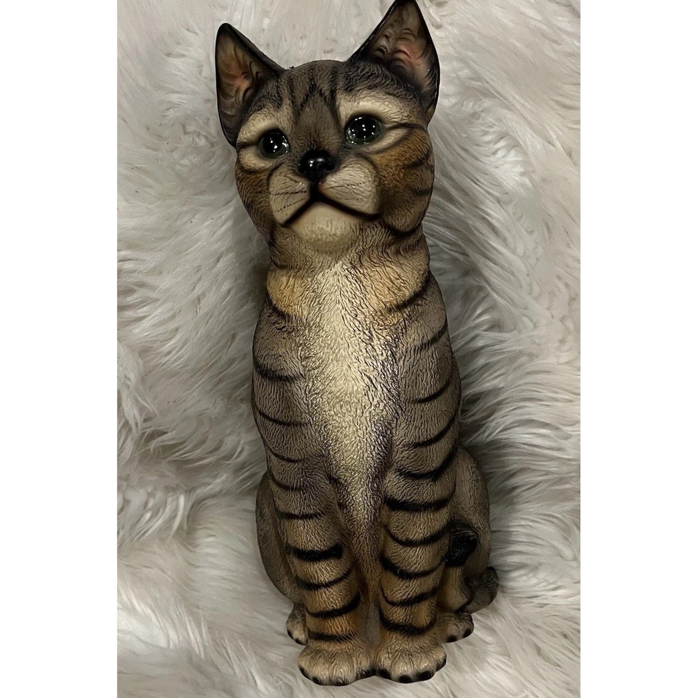 Vintage Harvey Knox Cat Statue‎ Figurine Gray Tabby Numbered Japan 12" Read